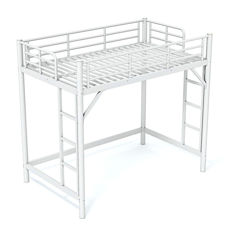 Lit mezzanine avec échelle et garde-corps, Lit simple, Blanc