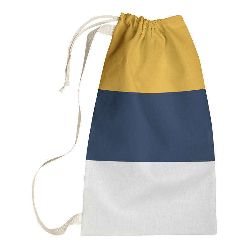 Fabric Laundry Bag with Handles, 29" H x 18" W x 1.5" D, Gold/Blue/White