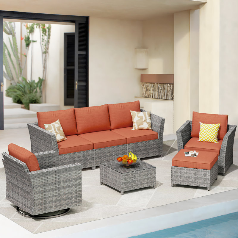 Ensemble de meubles de patio avec coussins 7 pièces Ignatz, Noir
