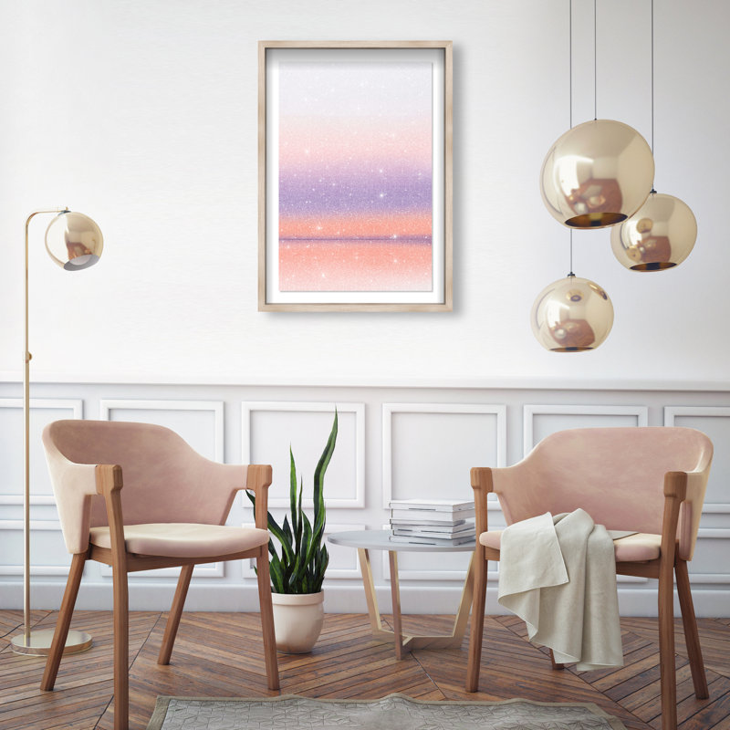 Peach Coastline Print by Oliver Gal, 55.5"H x 37.5"W, Natural Oak Shadowbox