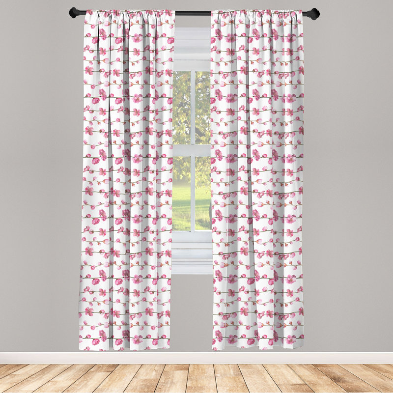 Asian Leaves Floral Semi-Sheer Rod Pocket Curtain Panels, 28" x 95"