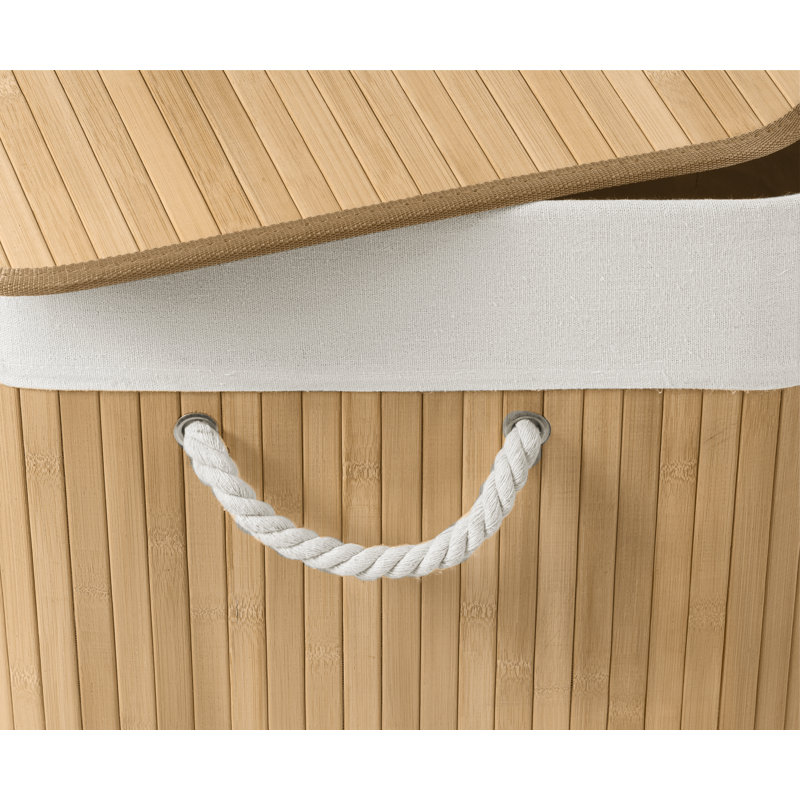 Light Brown Bamboo Upright Laundry Hamper with Lid