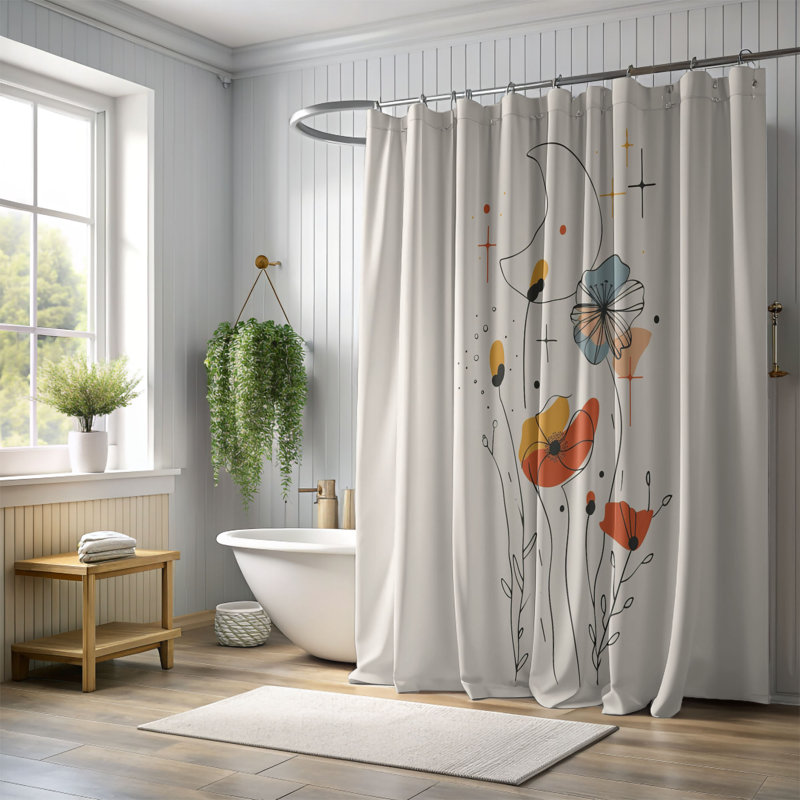 Rideau de douche standard 1 pièce Abstract Buds, H 74 po x l 71 po