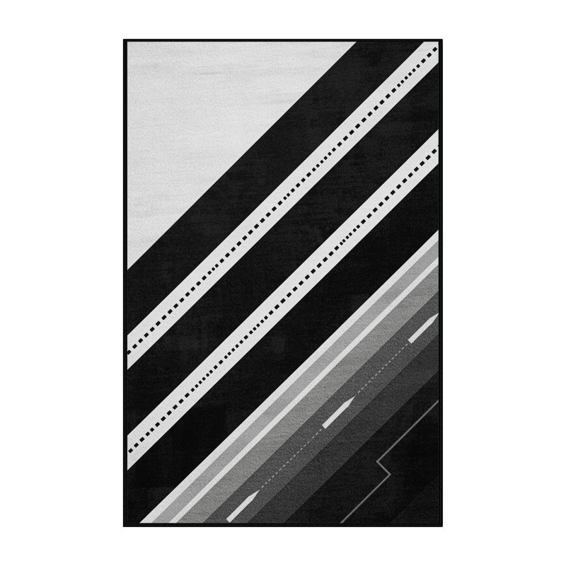 Machine Washable Hambrook Track Sprinting Sleek & Chic Modern Geometric Rug in Black – Black Binding, 2x4