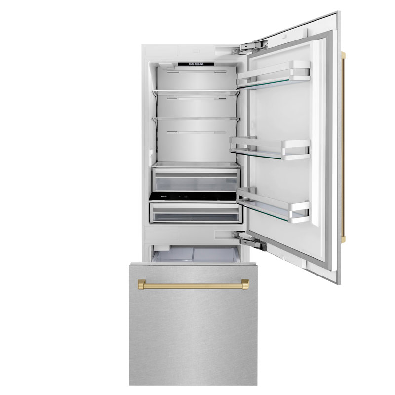 ZLINE 30 Autograph Edition 16.1 cu. ft. Built-in 2-Door Bottom Freezer Refrigerator with Accent, Champagne Bronze