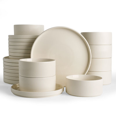 24 Pieces Porcelain Dinnerware Set, Milky White