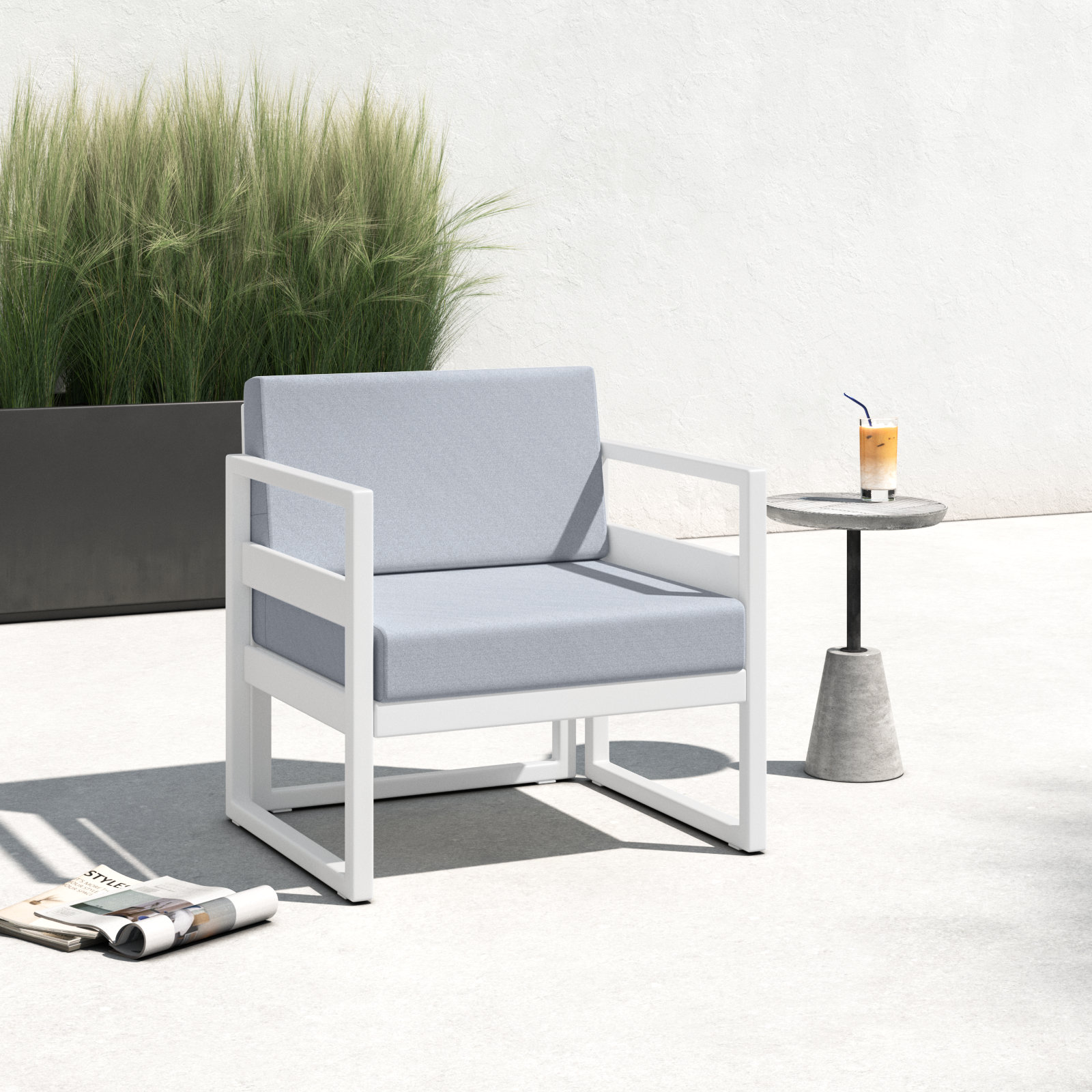 Lane Outdoor Lounge Chair, White, Canvas Granite Sunbrella® Canvas