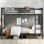 Lit superposé en métal robuste très grand sur double TG pour adultes et adolescents, structure peu encombrante avec rangement insonorisant et rangement sous le lit, noir