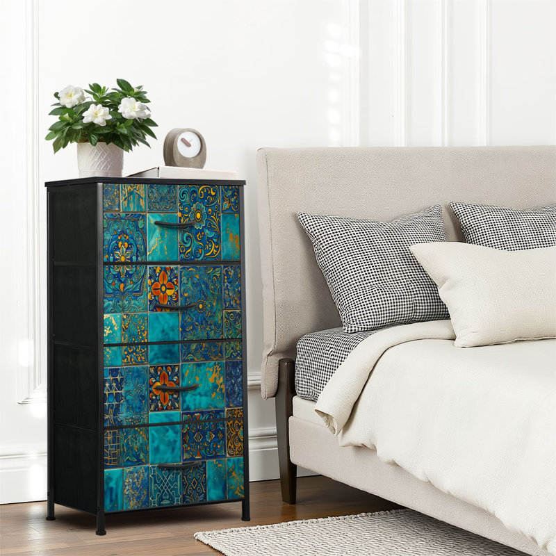 4 Drawer Dresser for Bedroom, Narrow Chest of Drawers, Wooden Top and Study Iron Frame 18"x37.5"-(WxH)