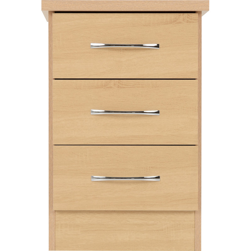 Cascio 3 Drawer Bedside Table, Sonoma Oak Effect