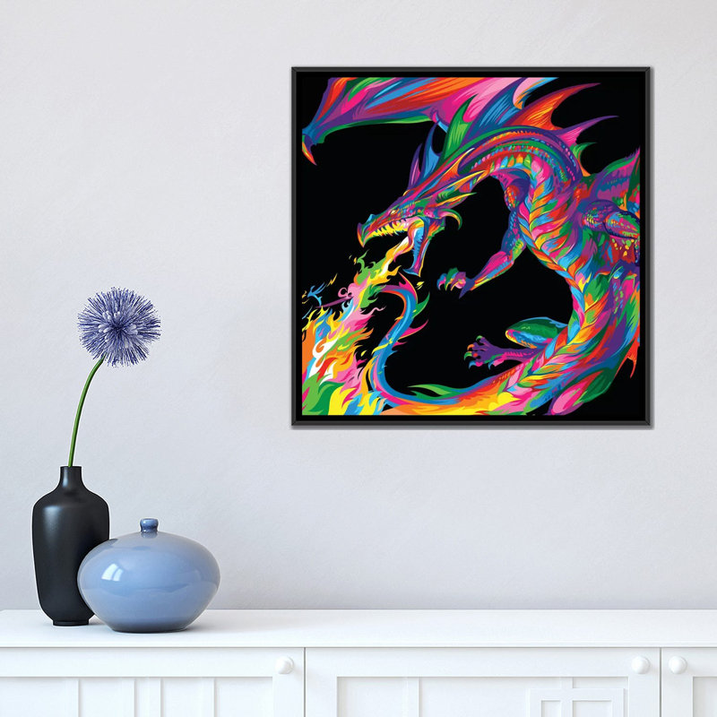 «Fantasy Dragon», impression sur toile, H 18 po x l 18 po x P 1,5 po, Toile encadrée noire, Pas de tapis