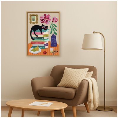 Still Life With A Cat by Rachel Lee 3 Birdies Studio Framed Canvas Wall Art Print