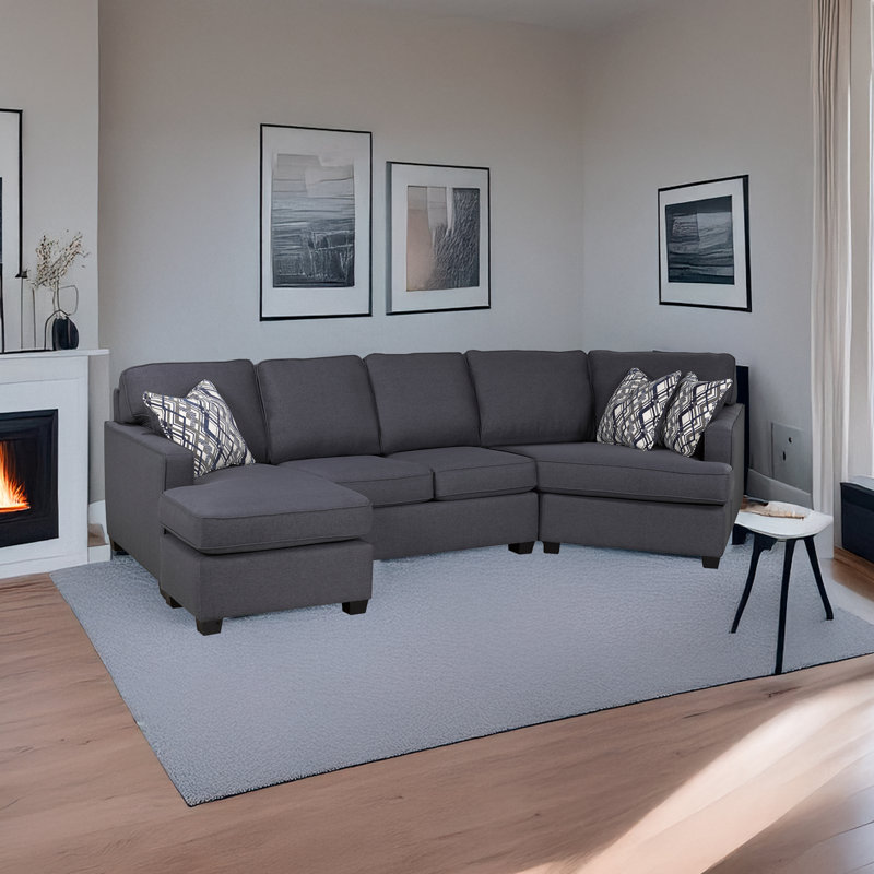 Canapé modulaire incurvé Clelio, gris anthracite (LHF), Polyester gris anthracite