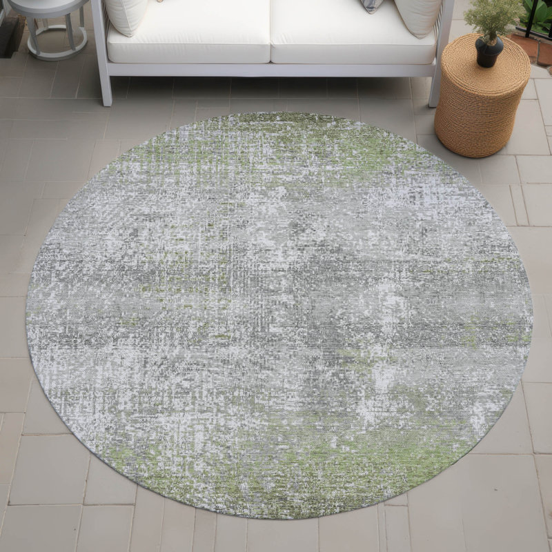 Tapis abstrait intérieur / extérieur lavable à la machine Chantille ACN2756, Fougère, Rond 8 pi