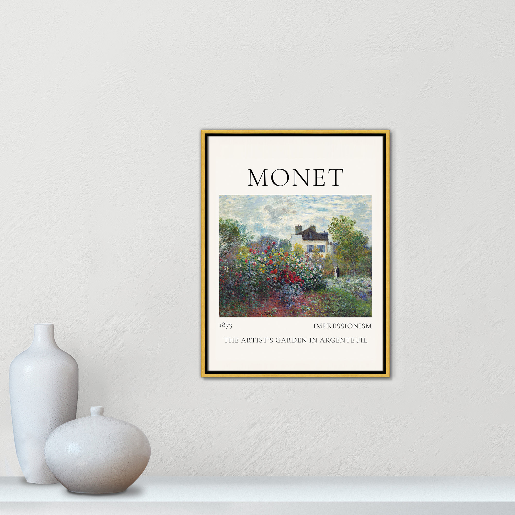 Artists Garden in Argenteuil Print by Claude Monet, Gold Floater Frame, 25.5" H x 19.5" W x 2" D, No