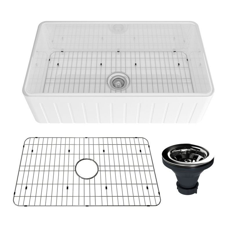 Single Bowl Fireclay Kitchen Sink, 33" L x 18" W x 10 " D, Black