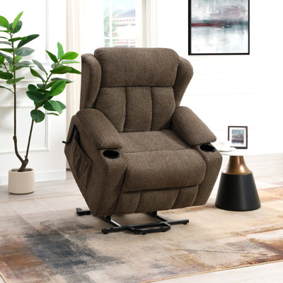 Fauteuil inclinable Linen Power Motion avec lève-personne et porte-gobelet - brun