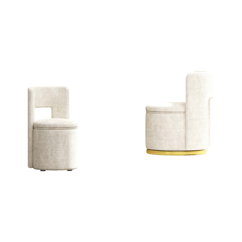 Storage Round Swivel Chair, Beige Chenille