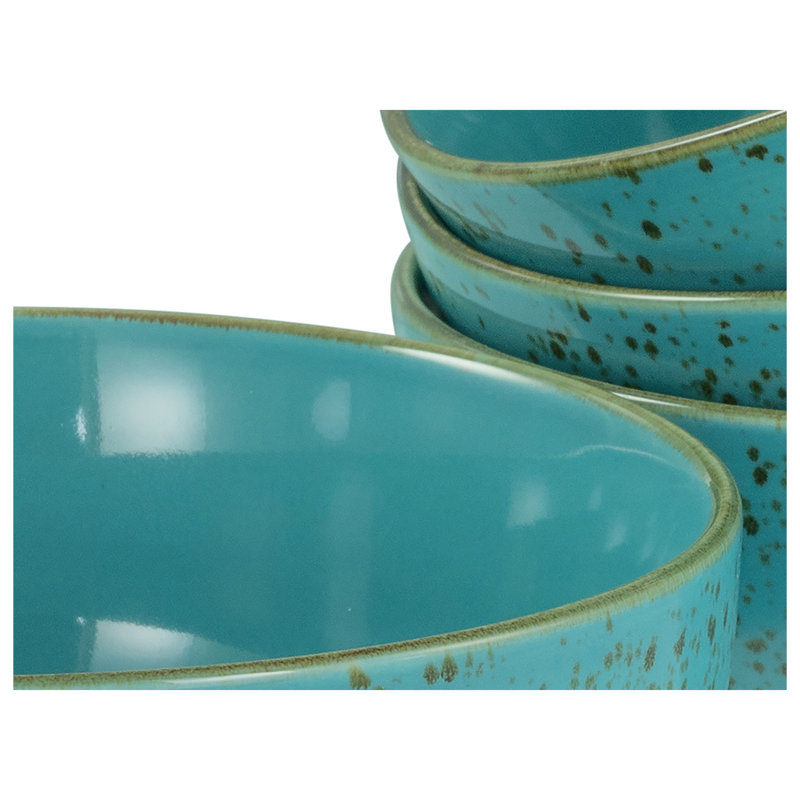 Nature Collection Piece Stoneware Dinnerware Set - Service for 4, Blue/White/Grey