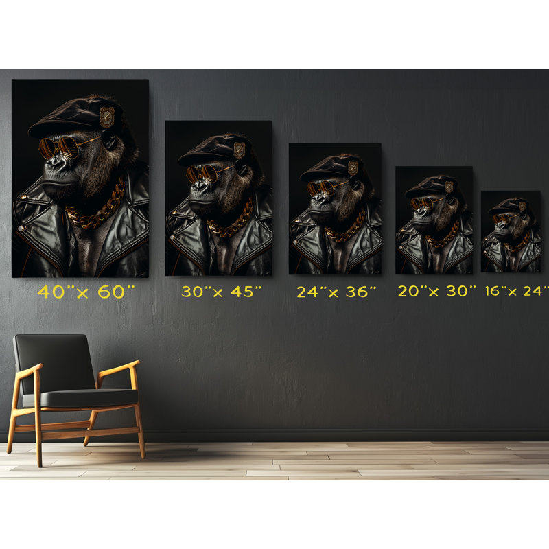 Cool Gorilla with Sunglasses and Leather Jacket Canvas Print, 24" H x 16" W