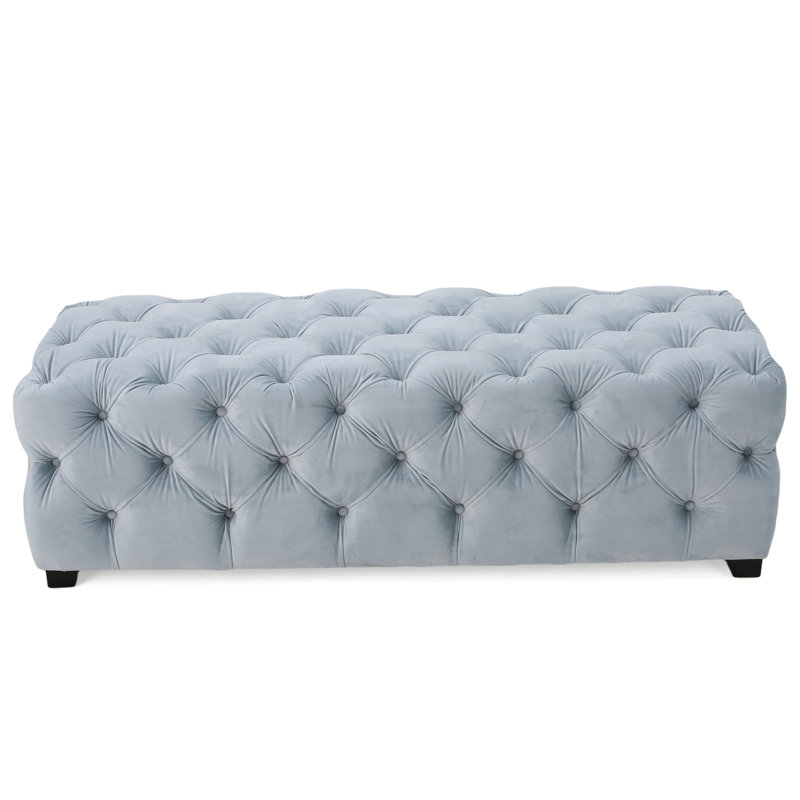Dannetta Velvet Ottoman, Light Gray