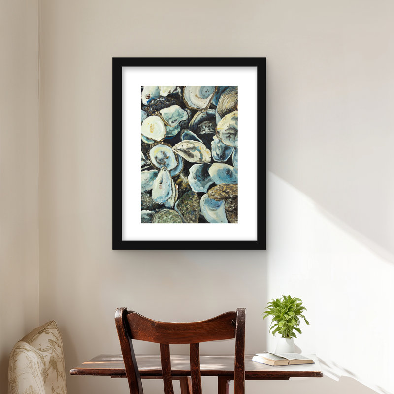 Coquilles d'huîtres - imprimé gastronomique pour décoration intérieure, H 20 po x l 16 po, Noir