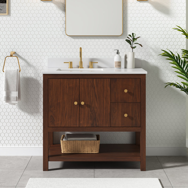 Zoe 37" Walnut Vanity with White Quartz Top