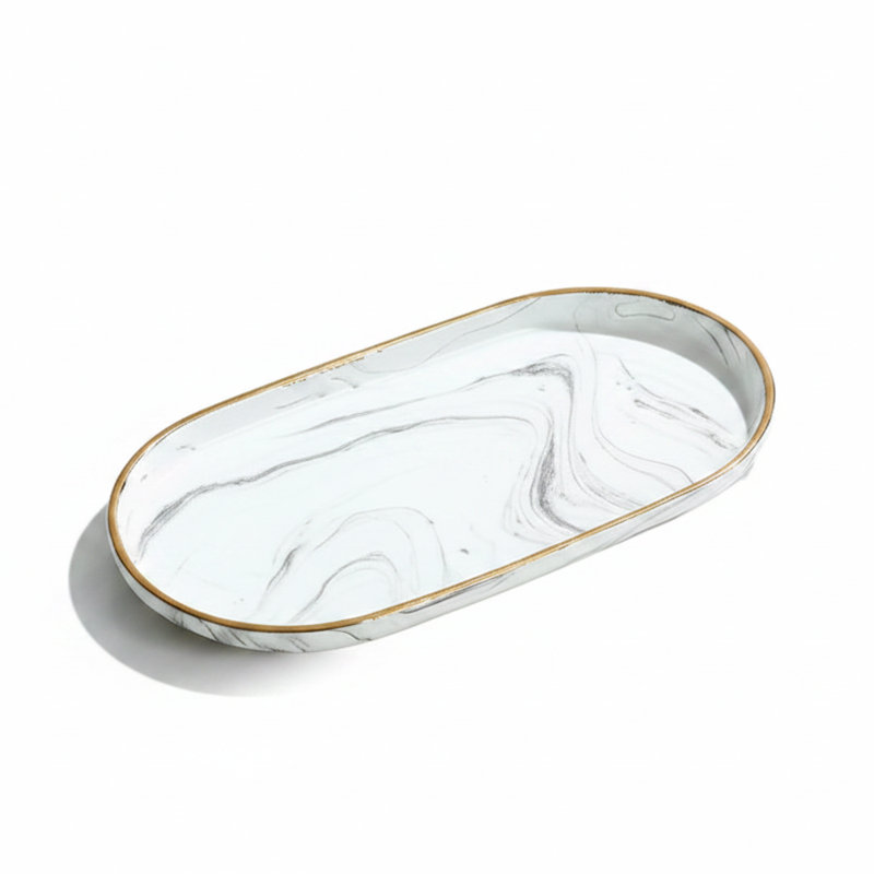 Vanity Tray - Non-Slip Marble Large, 6.69" W x 12.2" D x 0.63" H
