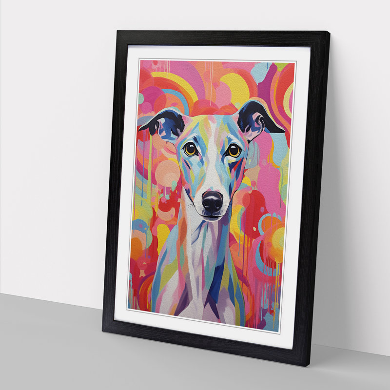 Whippet Colour Field Art - Framed Print, 34cm H x 25cm W, Black Framed