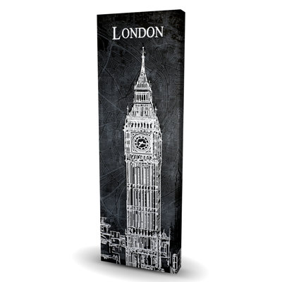 Big Ben Sketch with Map Background - Architecture Gray Canvas
