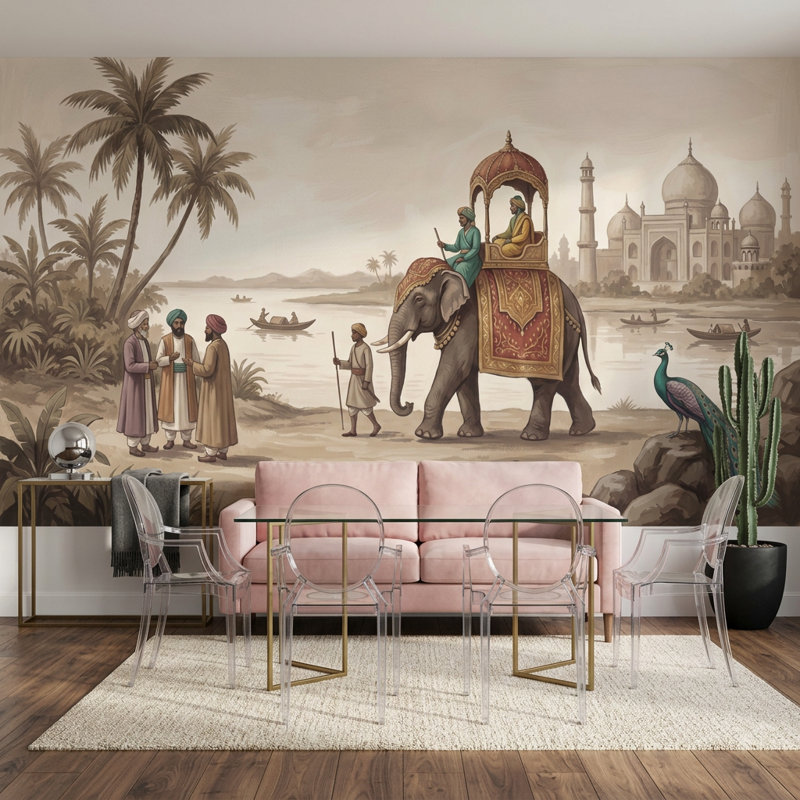 Papier peint paysage indien indien Taj Mahal, 140 po x 108 po, Peler et coller