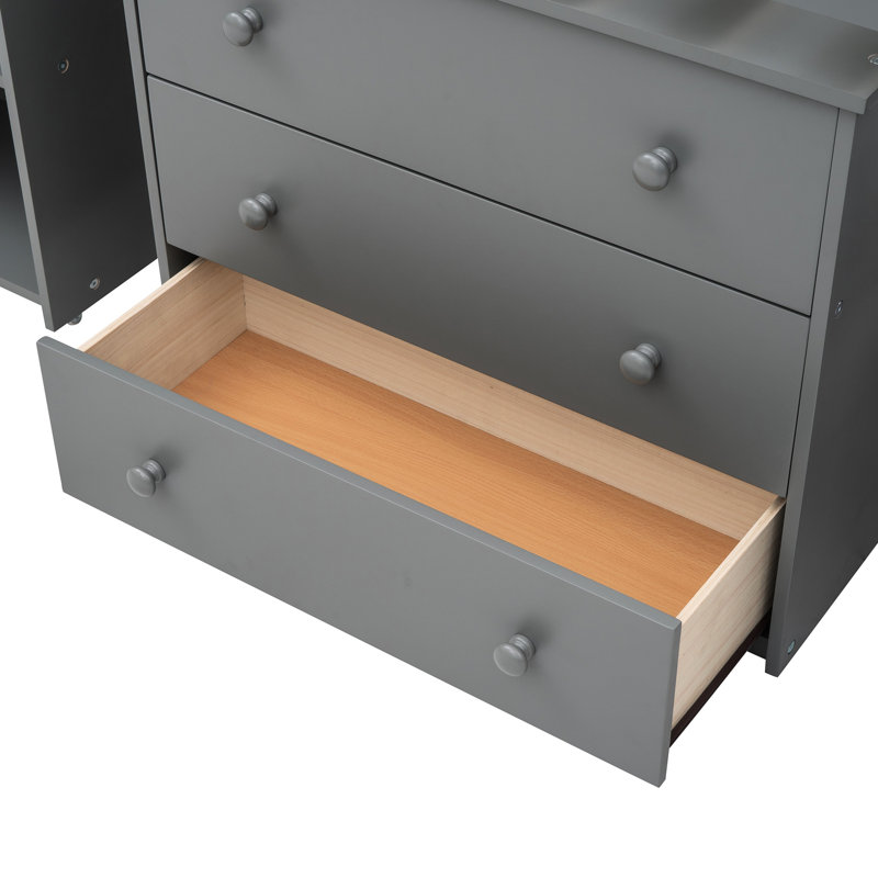 Lit mezzanine simple gris avec armoire et bureau portable, robuste et polyvalent, Gris