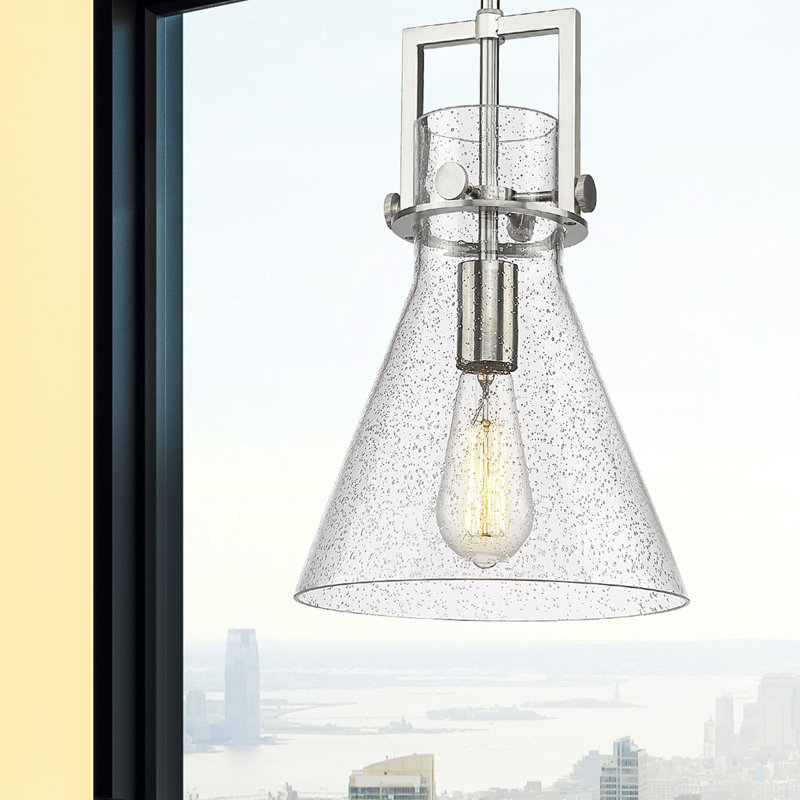 Luminaire suspendu avec tige 30 po Coterie, Bullé, Nickel satiné, H 13,63 po x l 10 po x P 10 po