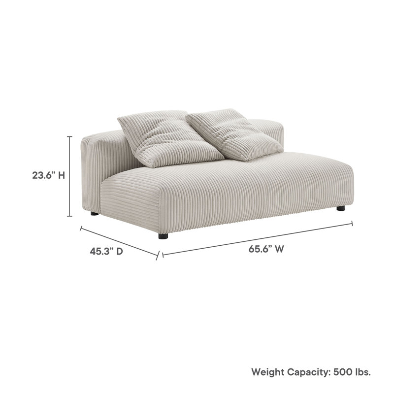 Solace Modular Upholstered Armless Loveseat, Almond Corduroy