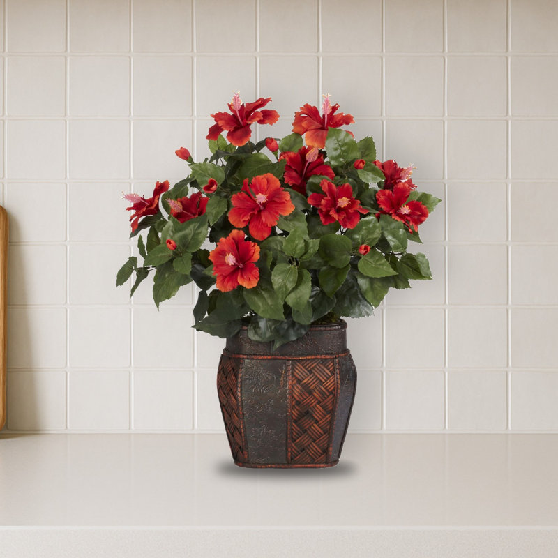 Hibiscus plante en soie avec vase
