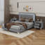 Ensemble de chambre à coucher 3 pièces, grand lit plateforme tapissier avec lumières DEL et deux tables de chevet