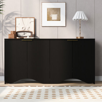 U-Style Vertical Stripes And Wavy Design Of A Four-Door Cabinet Cabinet Suitable For Hallway, Entryway, Living Room