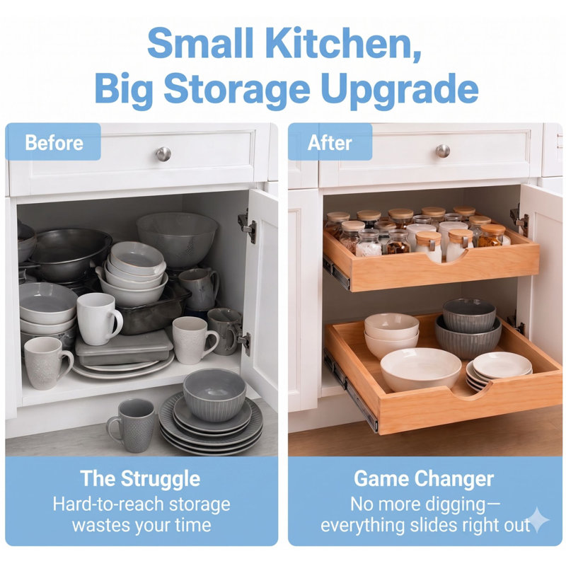 Hannibal Pull Out Cabinet Organizer Shelves, 3" H x 26" W x 21" D