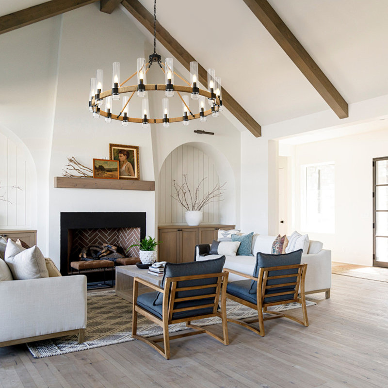 Lustre en rotin 16 lumières Wagon Wheel