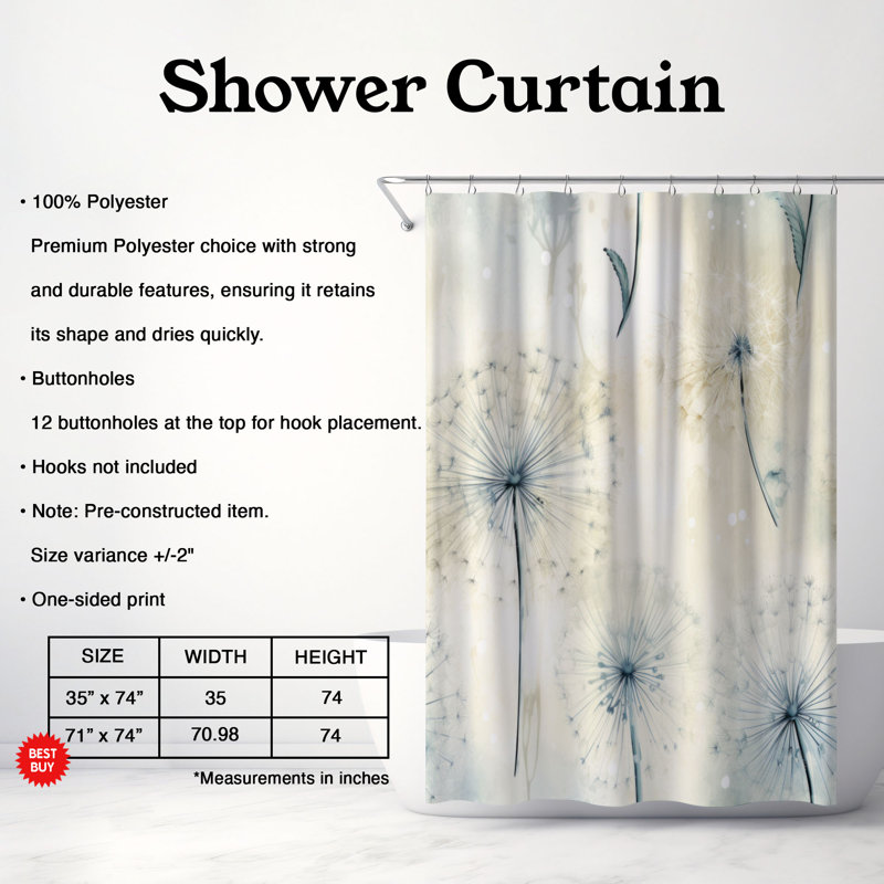 Rideau de douche Dandelion Fields - Premium, H 74 po x l 71 po