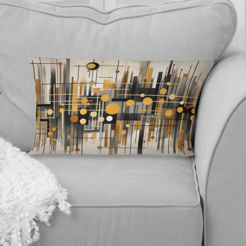 Coussin décoratif doré et noir à motifs infinis - formes abstraites
