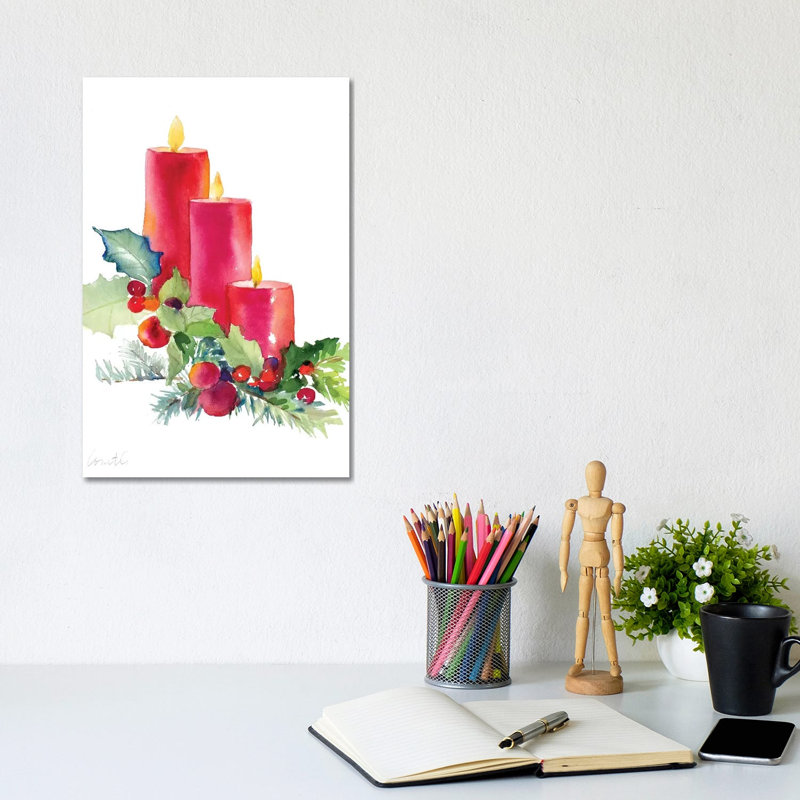 Candles With Holly by Lanie Loreth - Wrapped Canvas Gallery-Wrapped Canvas Giclée, 20.32 cm H x 30.48 cm W