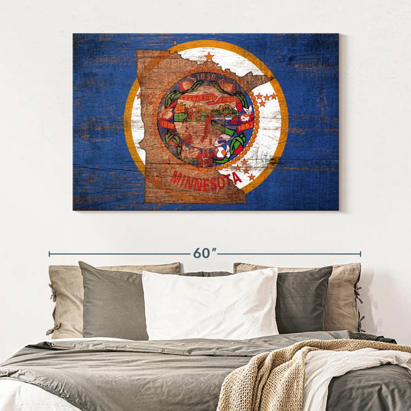 Borges State Map Over Minnesota Flag, 34" H x 51" W