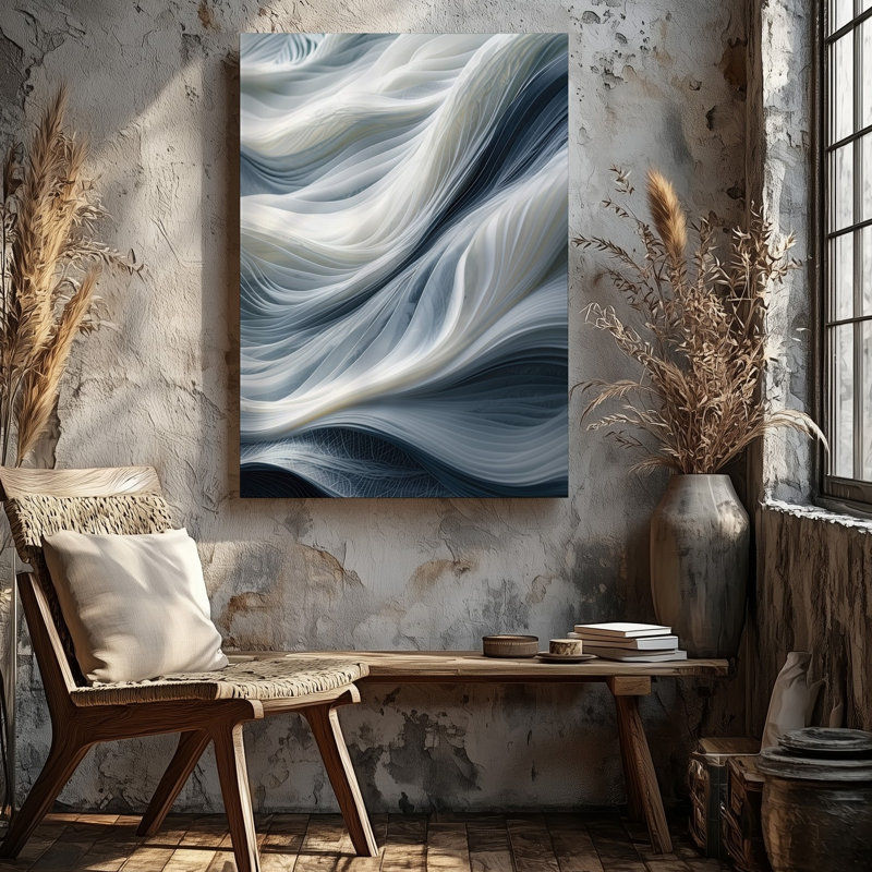 Toile, composition abstraite, gros plan, présentant des couches délicates fluides d'art mural, textures monochromes douces dans des tons de blanc, art mural sur toile