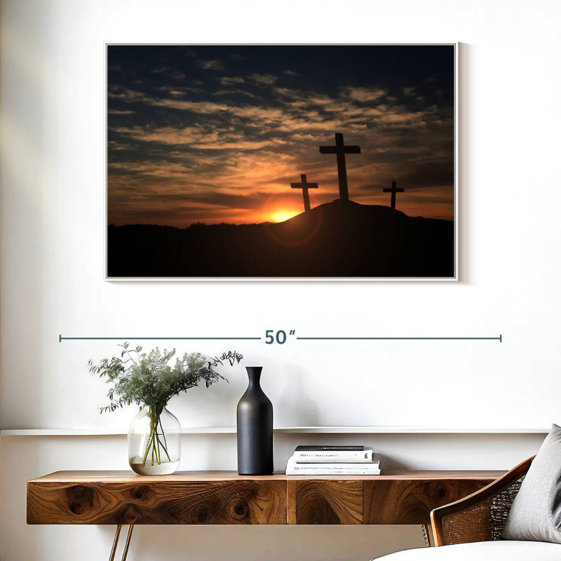 Croix de silhouettes, Cadre flottant blanc, 40 po x 27 po