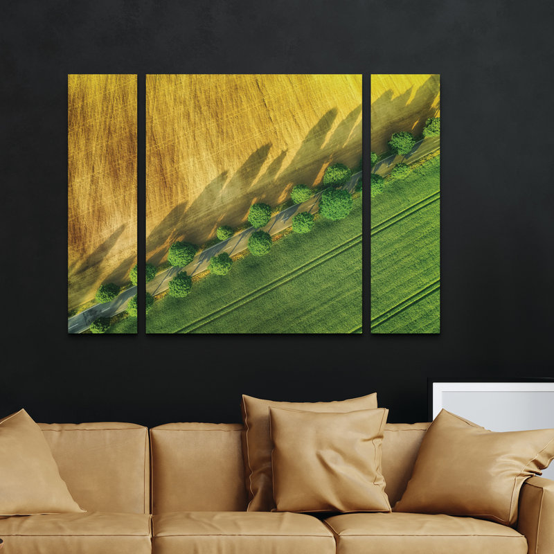 Ensemble de 3 panneaux muraux - "The Road" par Guy Krier, art mural sur toile pour le salon, la chambre à coucher ou le bureau 