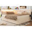 Base de lit simple à double boucle, structure de lit tapissier avec tête de lit, avec 2 tiroirs de rangement, lumière DEL et conception de chargement USB, pieds et lattes en bois massif, aucun sommier nécessaire, beige-1114944432