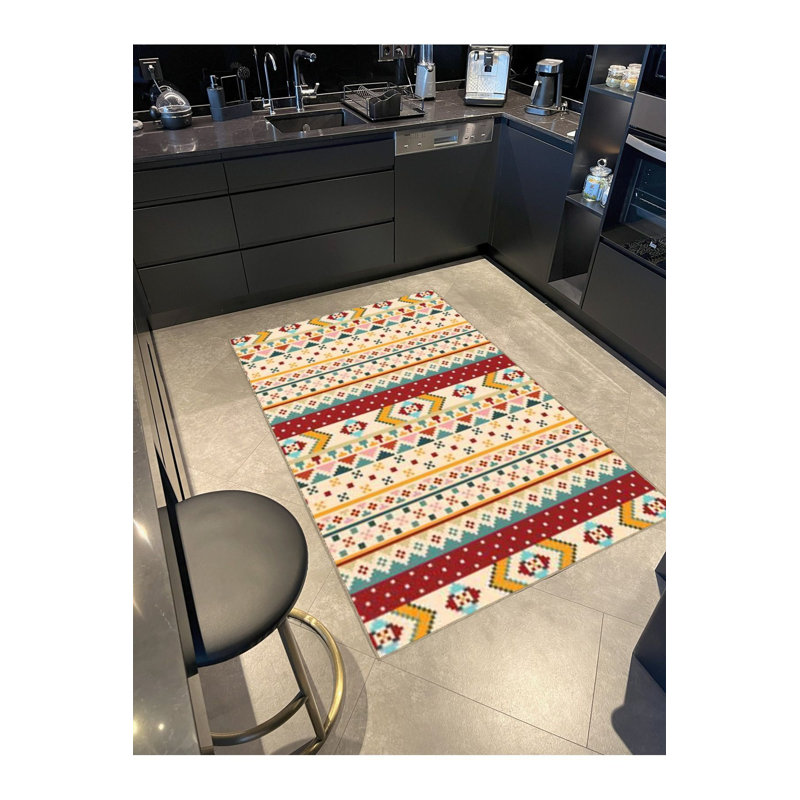 Tapis décoratif lavable à la machine beige, Rectangle 4 pi 7 po x 6 pi 7 po