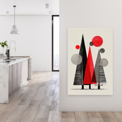 Forêt de Noël moderne, abstrait, géométrique, arbre de Noël minimaliste, forêt, art mural d'hiver