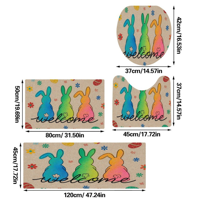 Colorful Bunny Silhouettes, ensemble de 4 tapis de bain pour baignoire, lavabo